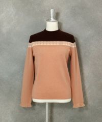 ウール100％ピコライン配色ニット（ブラウン×ベージュ）