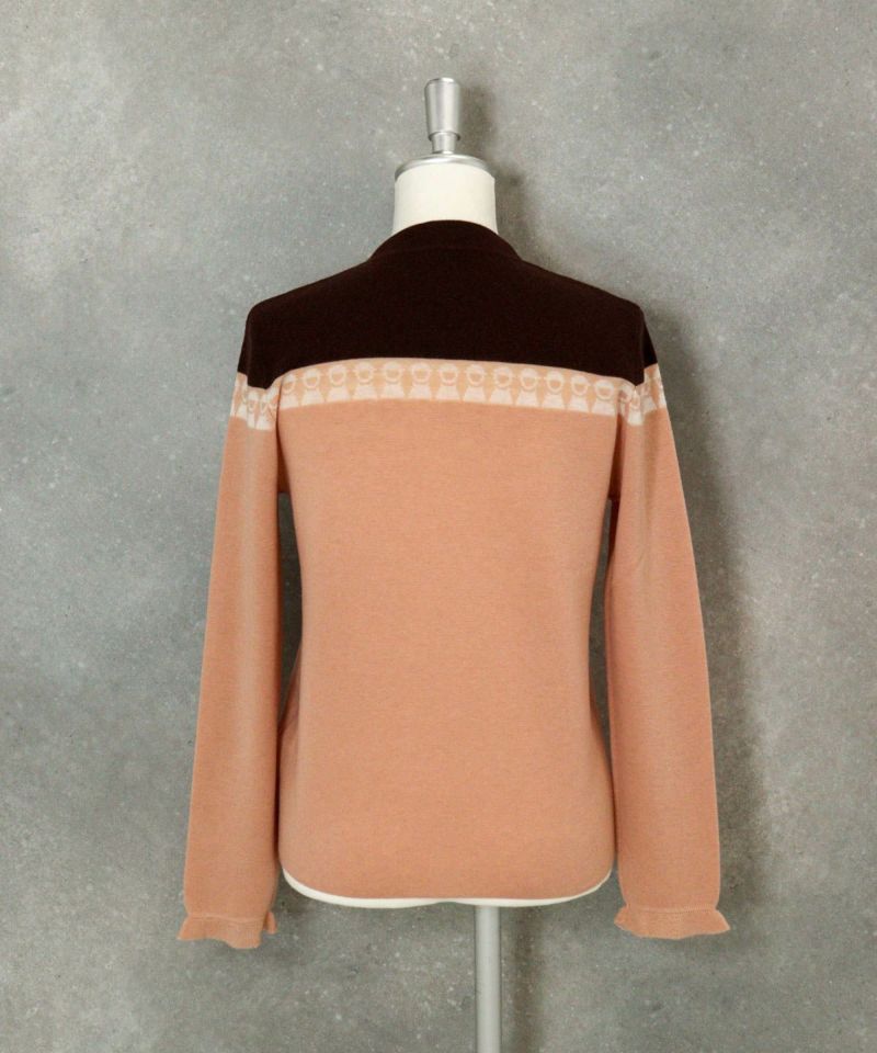 ウール100％ピコライン配色ニット（ブラウン×ベージュ）後ろ