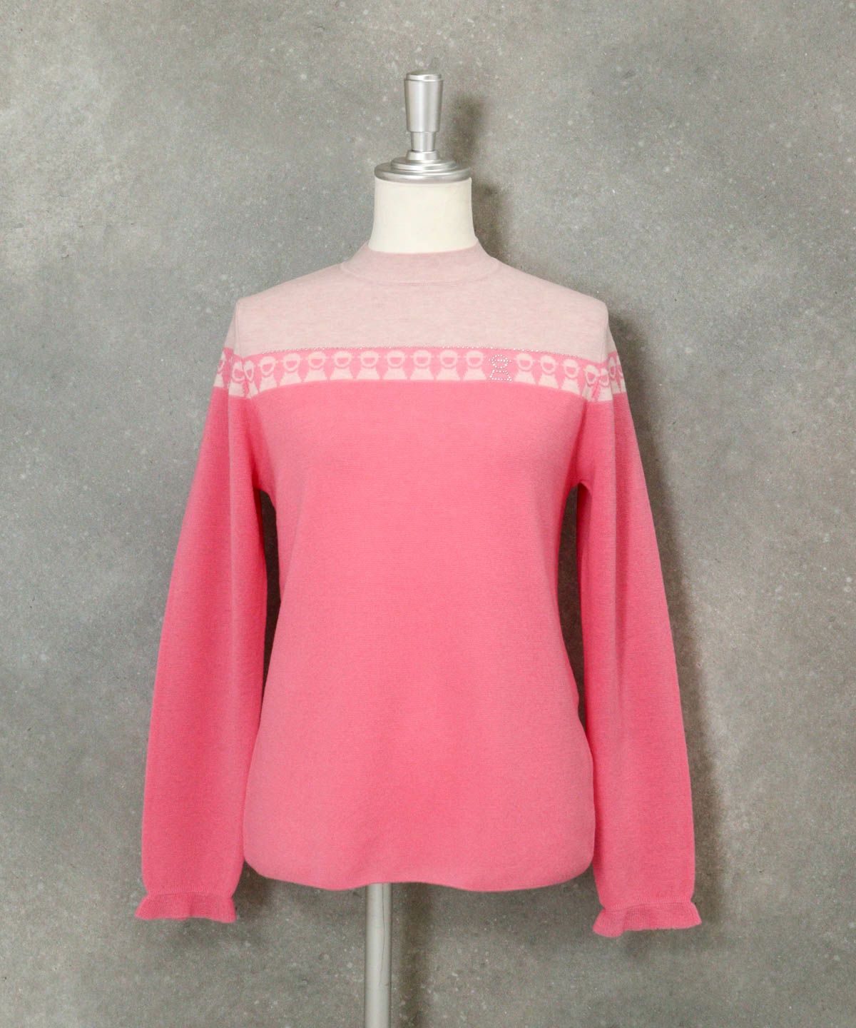 ウール100％ピコライン配色ニット（ピンク×ピンク）