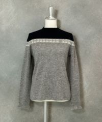 ウール100％ピコライン配色ニット（ネイビー×グレー）