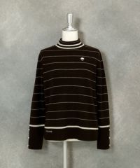 ウール100％細ボーダーニット（ブラウン）