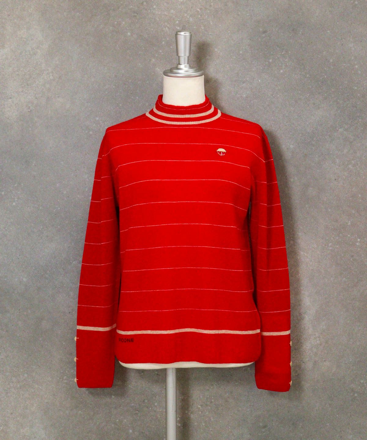 ウール100％細ボーダーニット（レッド）