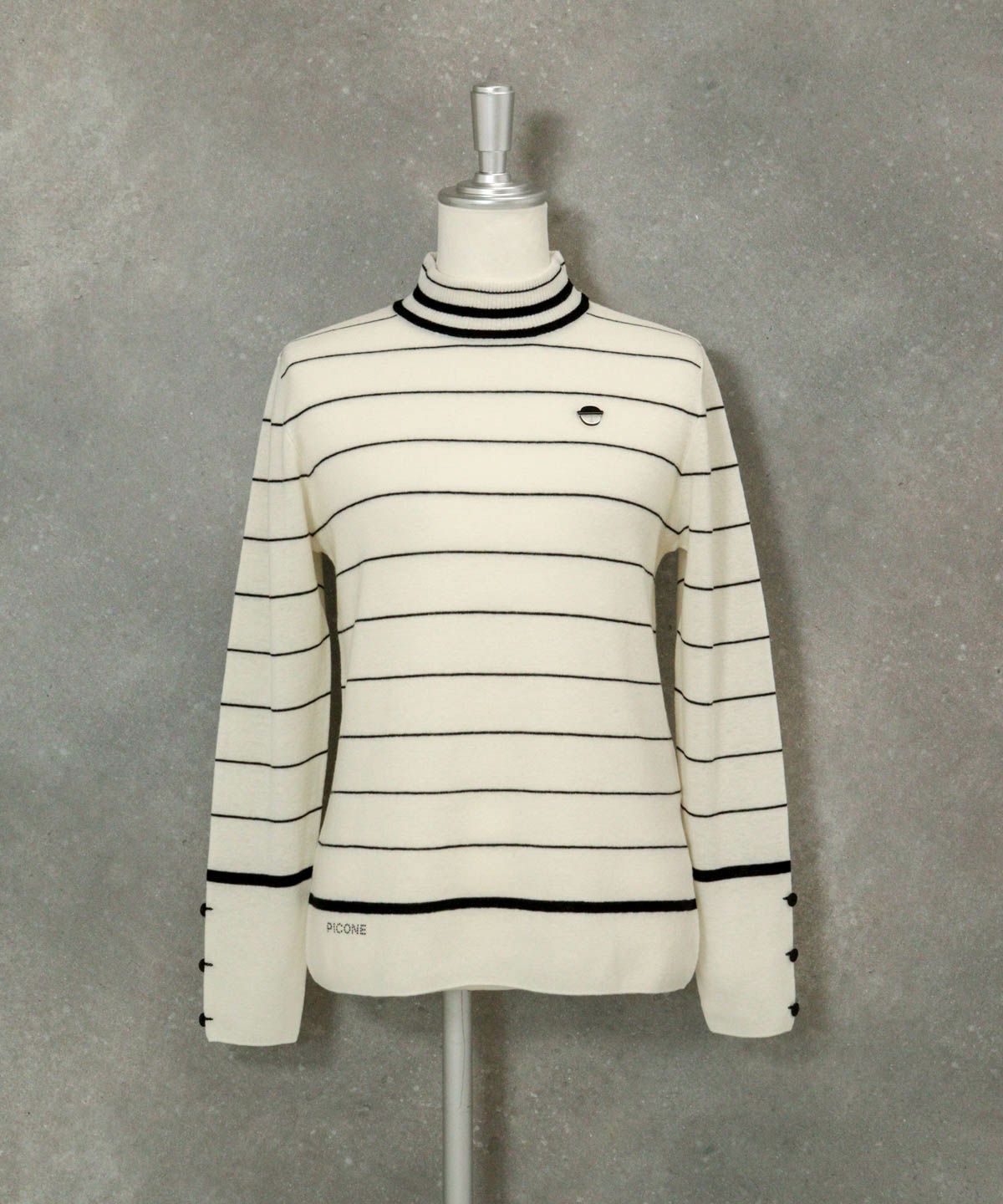 ウール100％細ボーダーニット（ホワイト）