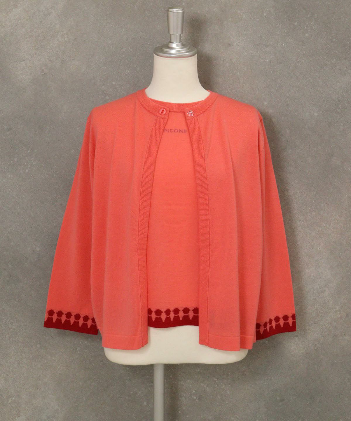 ウール100％アンサンブル風2WAYニット(オレンジ)前