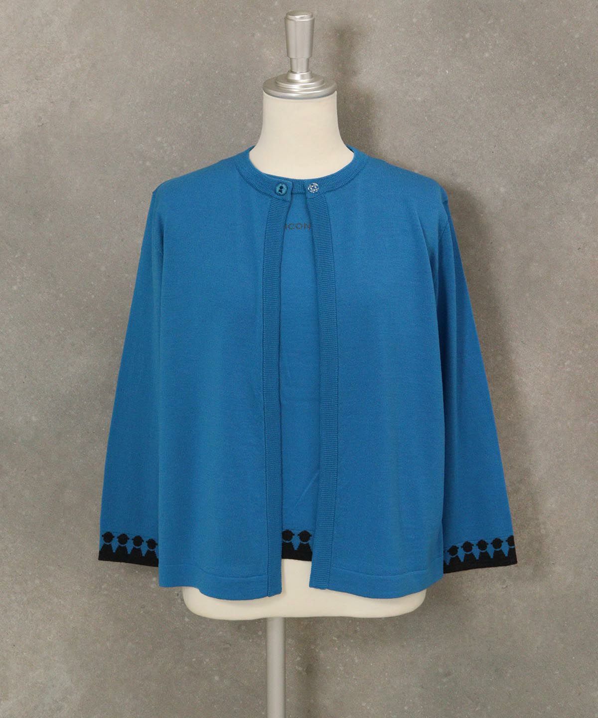 ウール100％アンサンブル風2WAYニット(ブルー)前