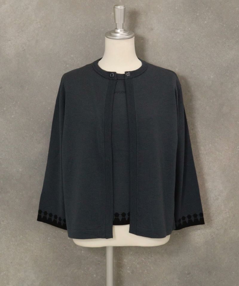 ウール100％アンサンブル風2WAYニット(グレー)前