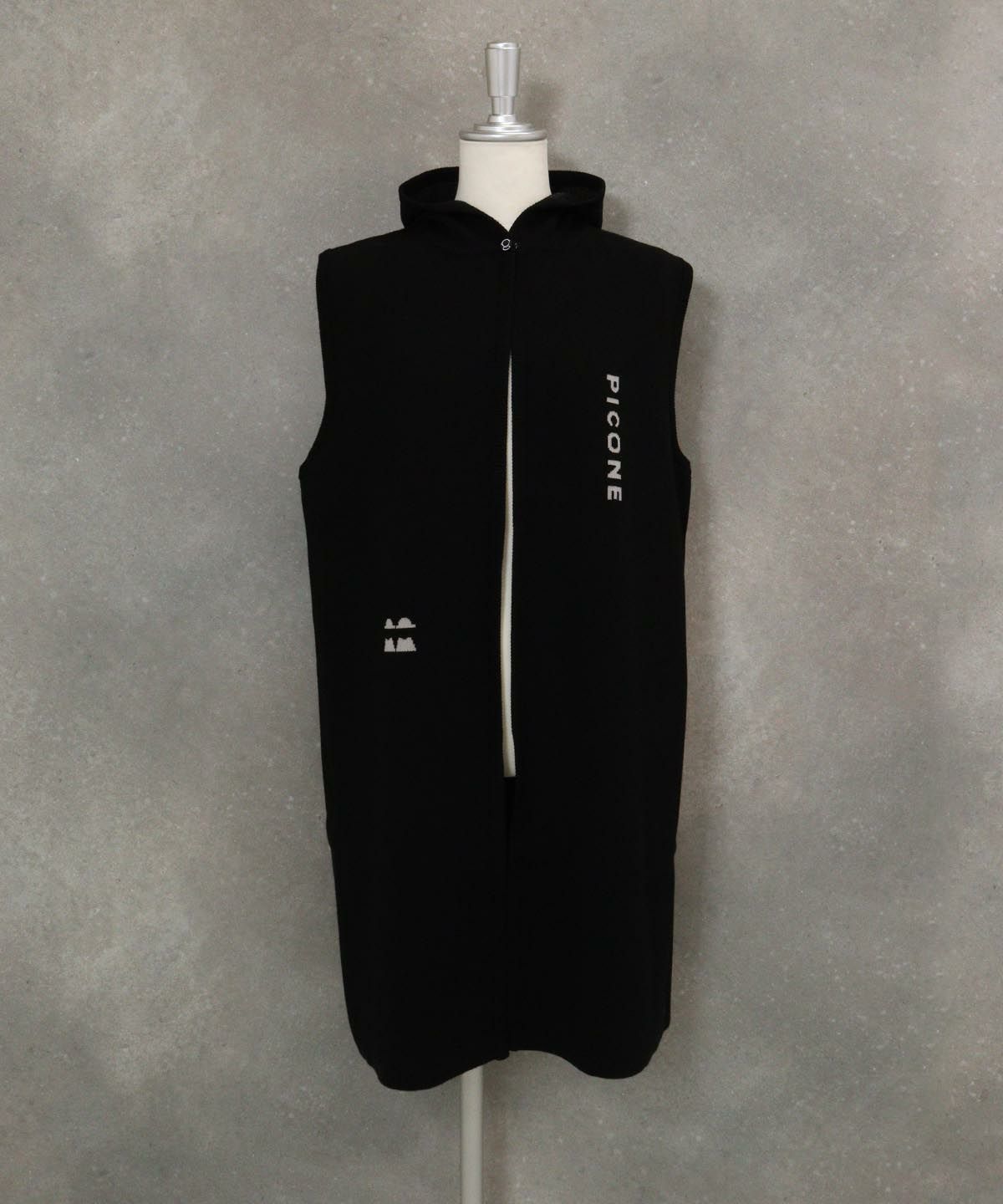 フード付ロングニットベスト(ブラック)前