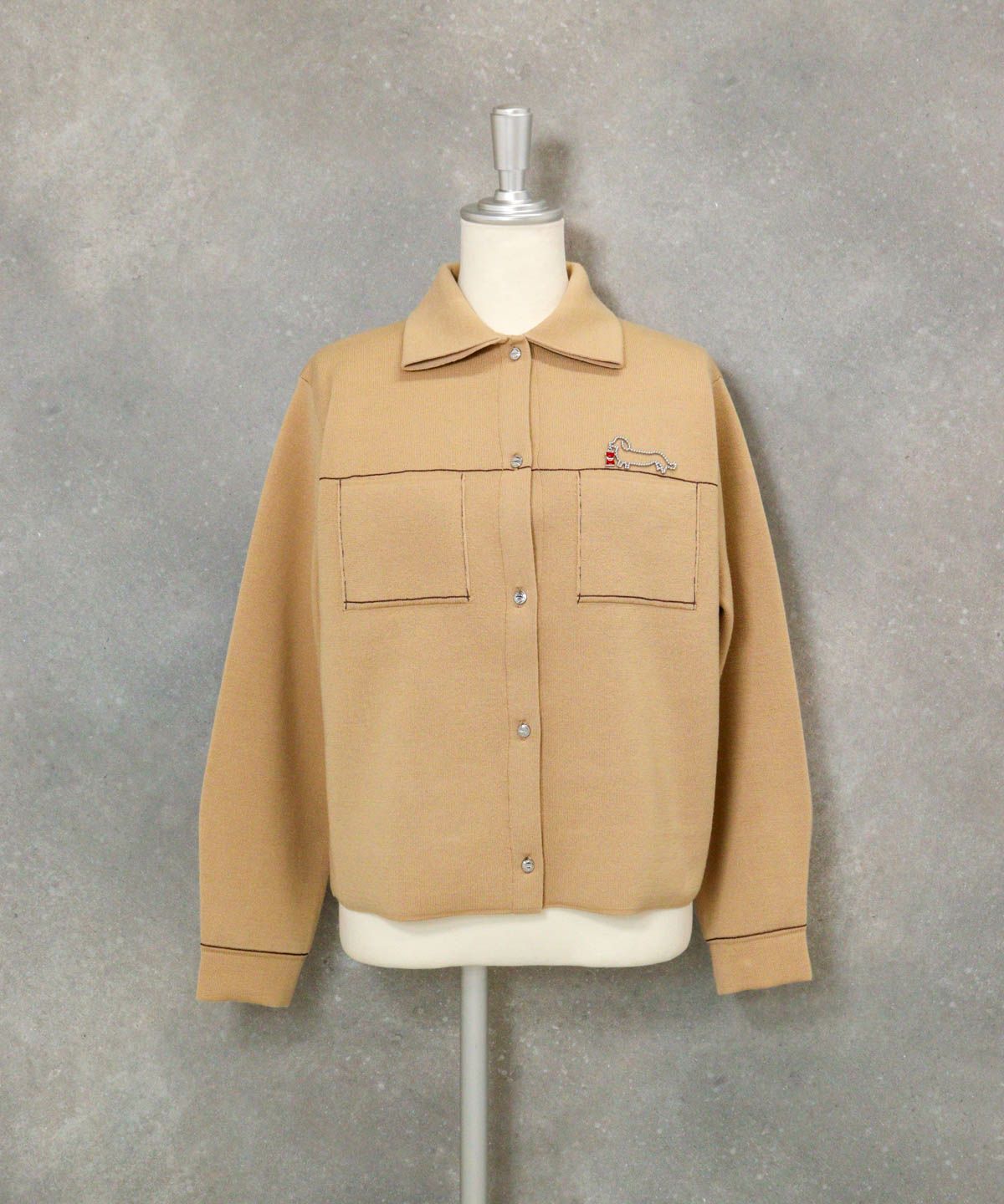 ウール混ステッチニットジャケット（ベージュ）