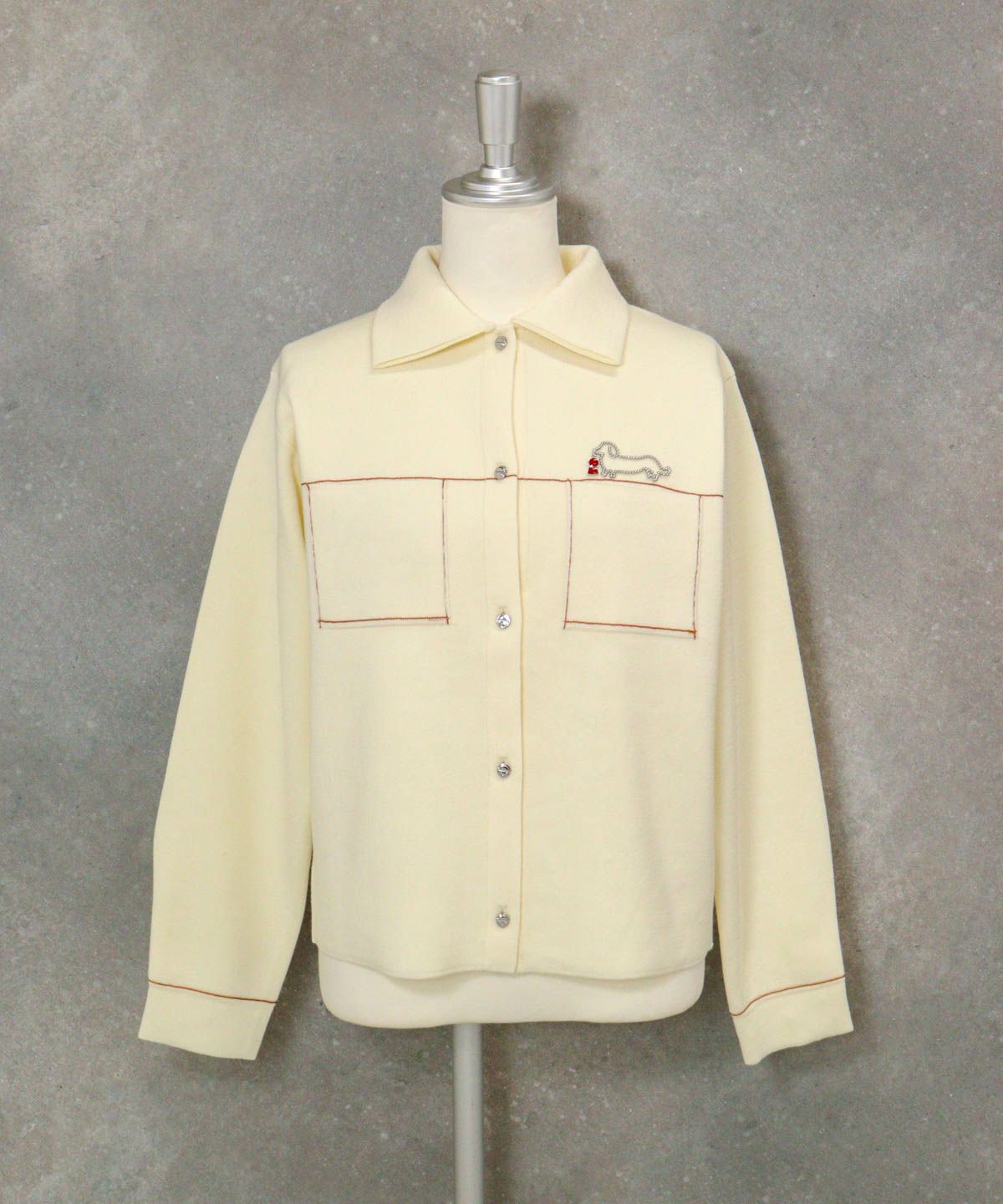 ウール混ステッチニットジャケット（ホワイト）