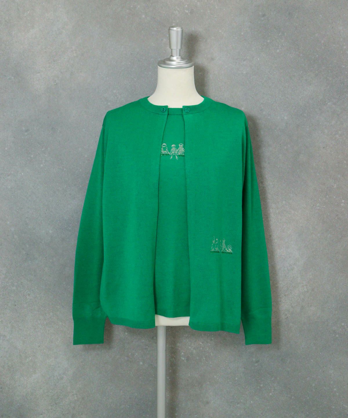 アンサンブル風2WAY刺繍ニット（グリーン）