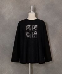 異素材切替イラストニット（ブラック）