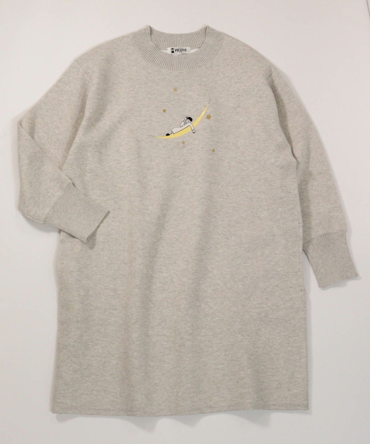 コットン混刺繍ニットチュニック（ライトグレー）