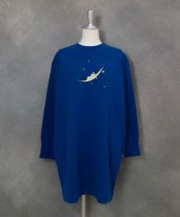 コットン混刺繍ニットチュニック（ブルー）