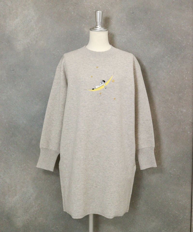 コットン混刺繍ニットチュニック（ライトグレー）