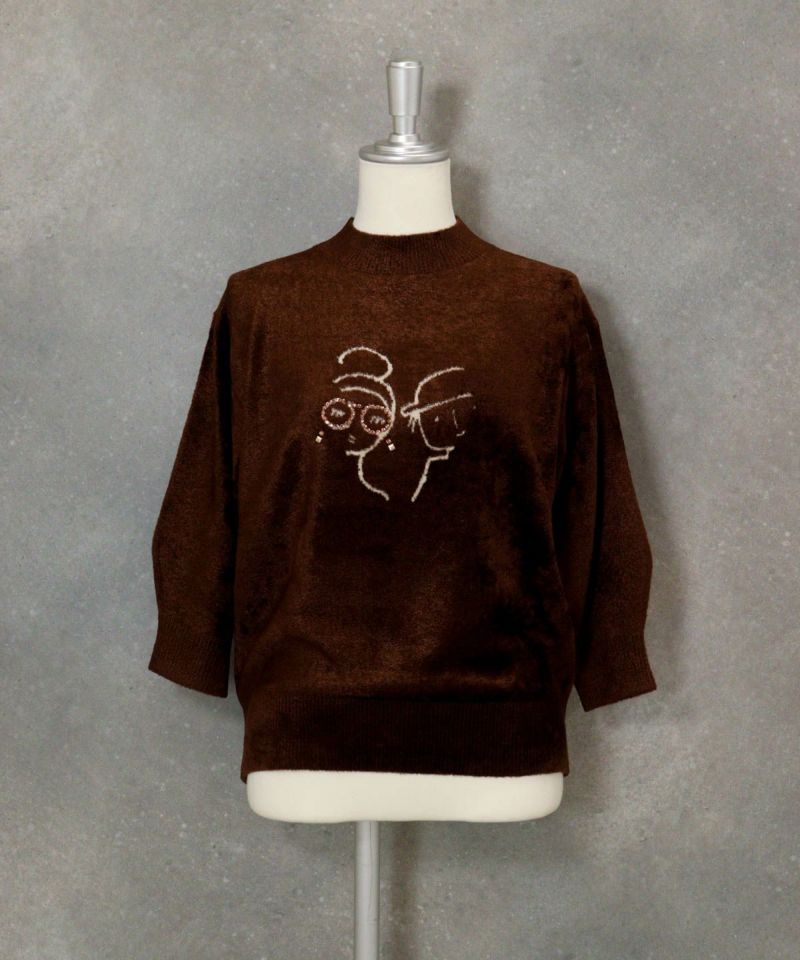 七分袖モールニット（ブラウン）