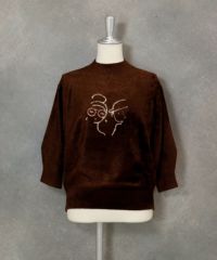 七分袖モールニット（ブラウン）