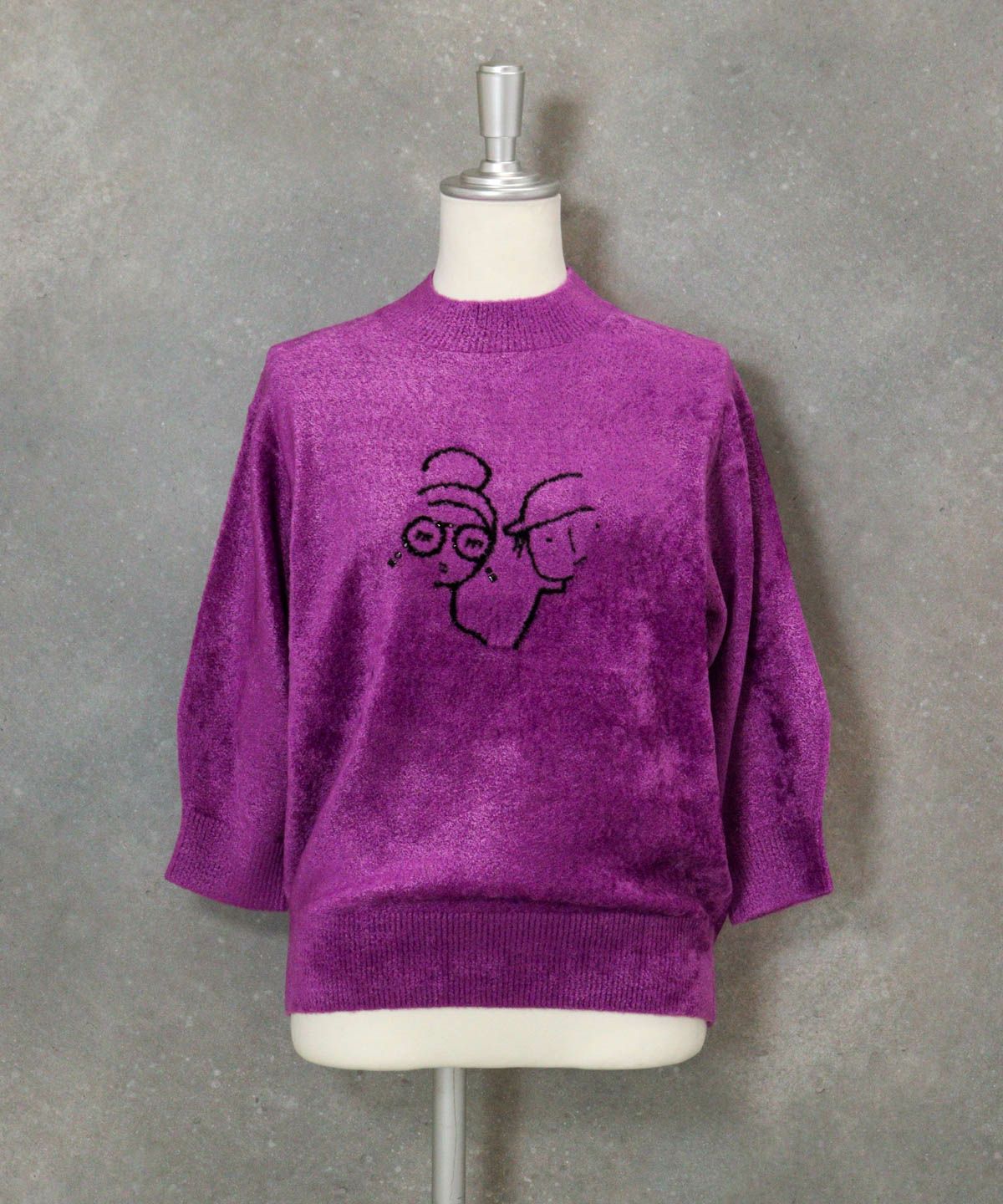 七分袖モールニット（パープル）