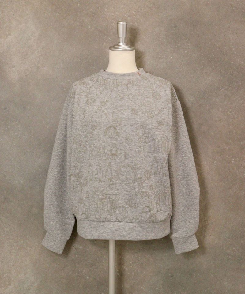 総柄プリントダンボールプルオーバー（ライトグレー）