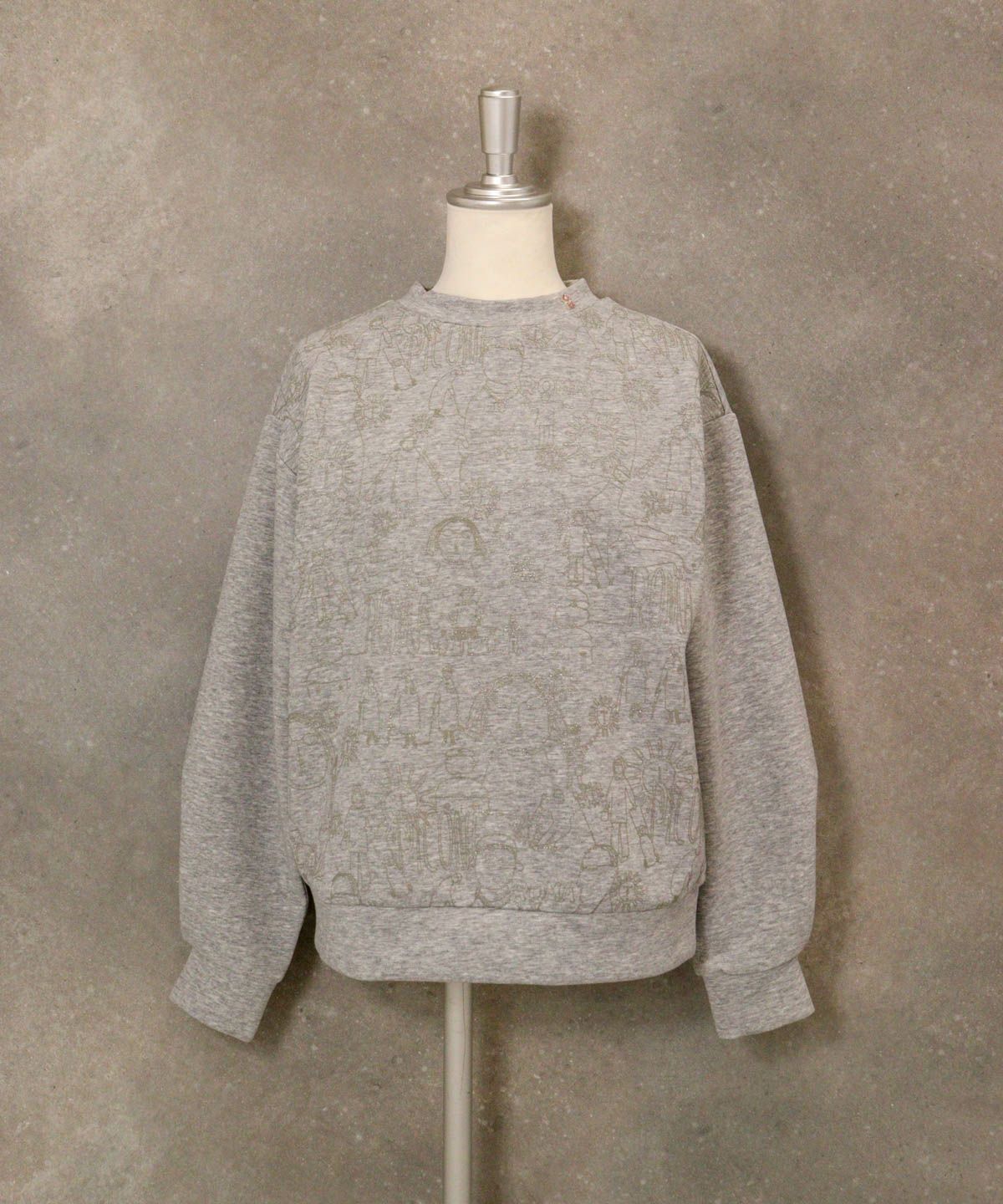 総柄プリントダンボールプルオーバー（ライトグレー）