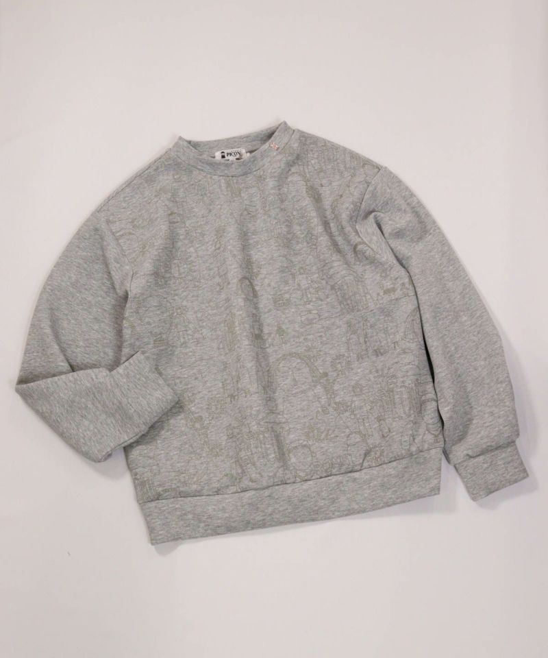 総柄プリントダンボールプルオーバー（ライトグレー）