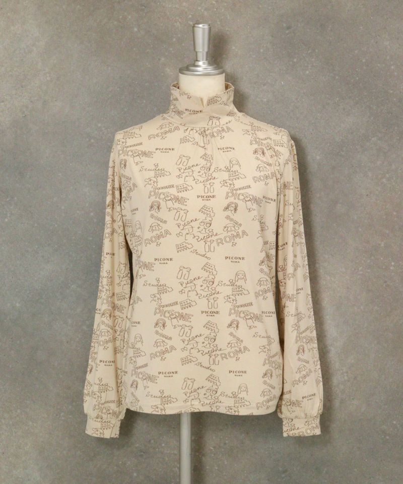 総柄ハイネックプルオーバー（ベージュ）