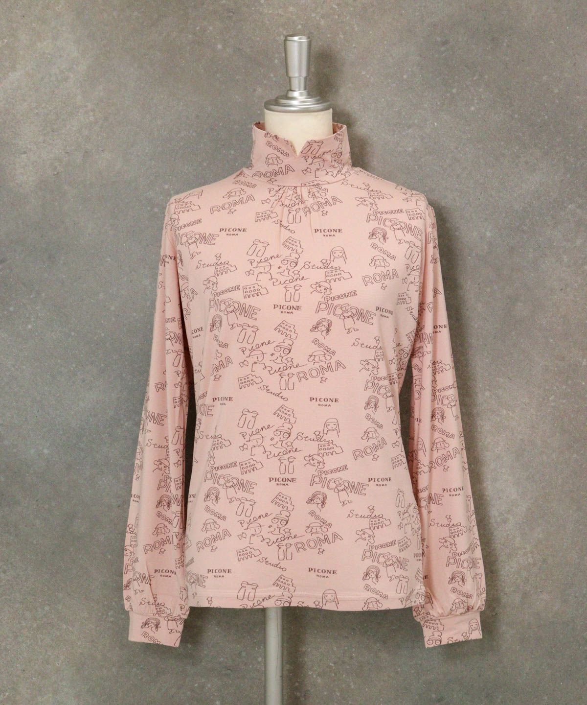 総柄ハイネックプルオーバー（ピンク）