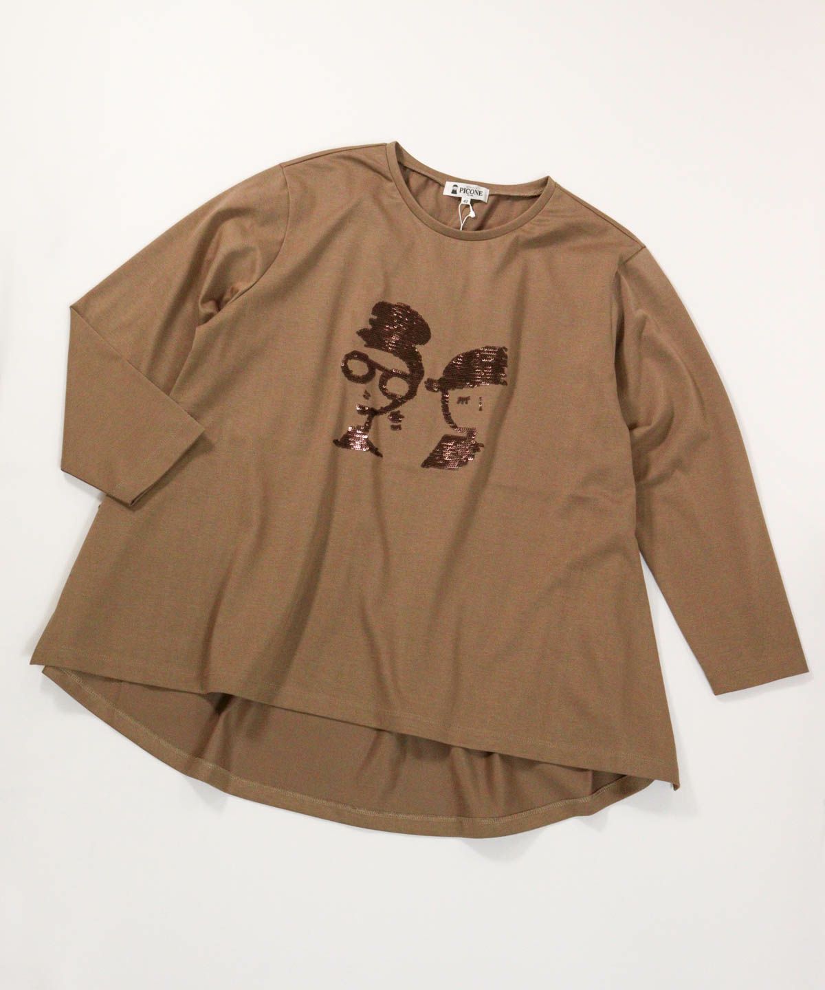 スパンコールイレギュラーヘムプルオーバー（ブラウン）