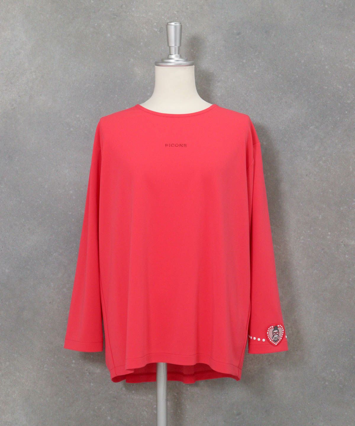 袖ワッペンバックギャザープルオーバー（コーラルピンク）