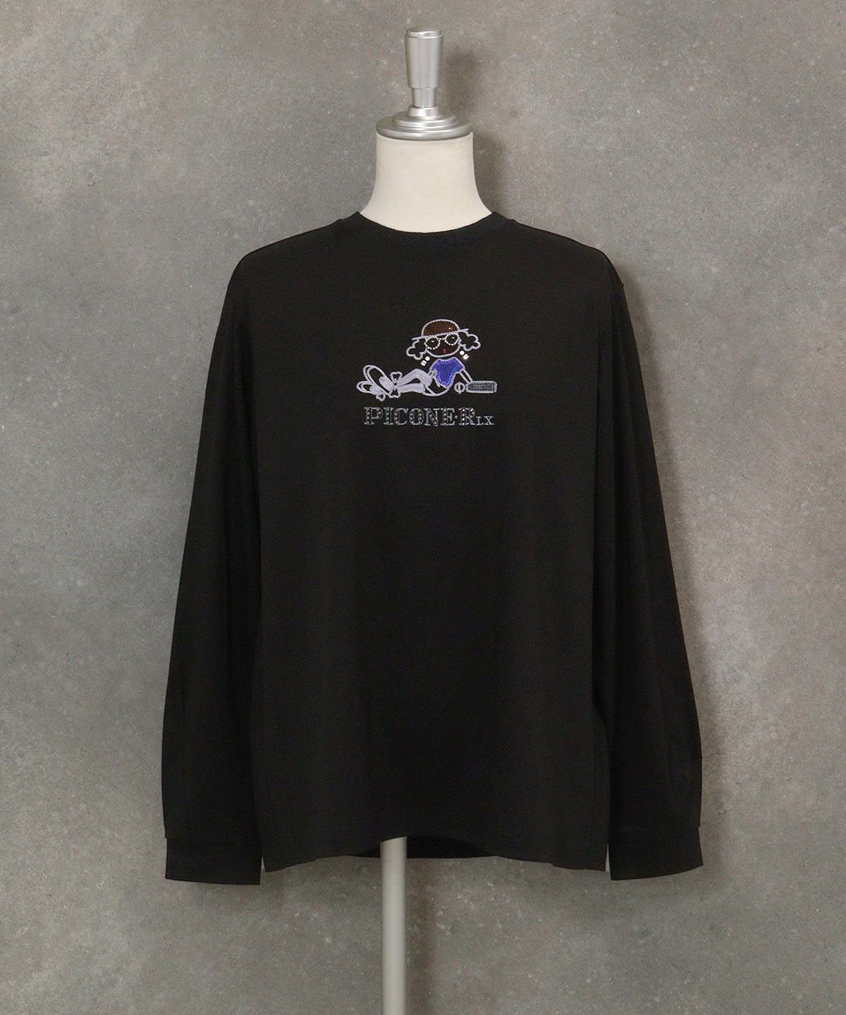 コットン混刺繍冷感プルオーバー(ブラック)前