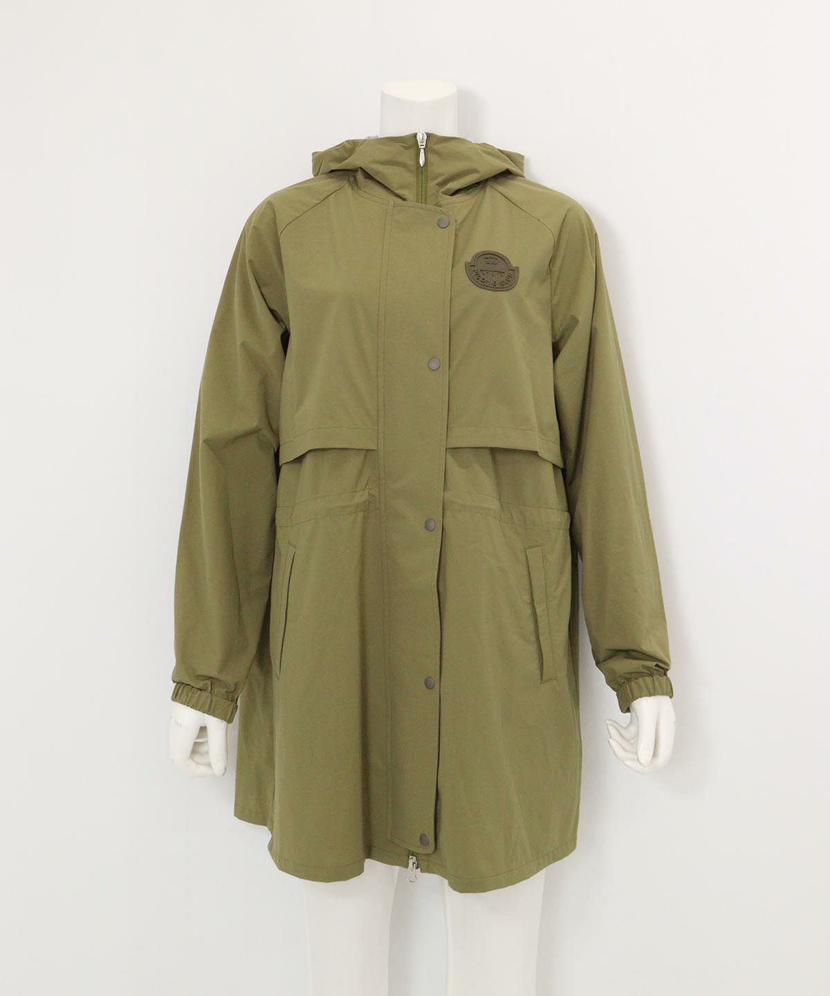 フード付撥水ナイロンコート(カーキ)前