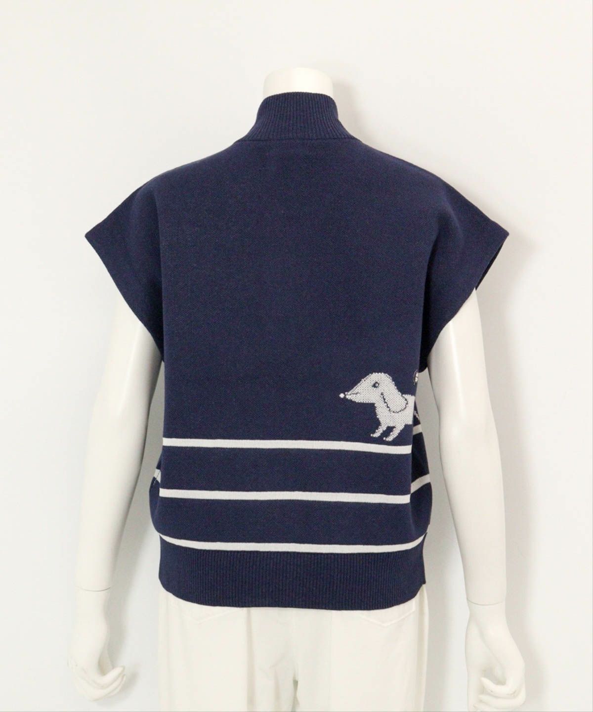  コットン混DOG柄ニットベスト後（ネイビー）