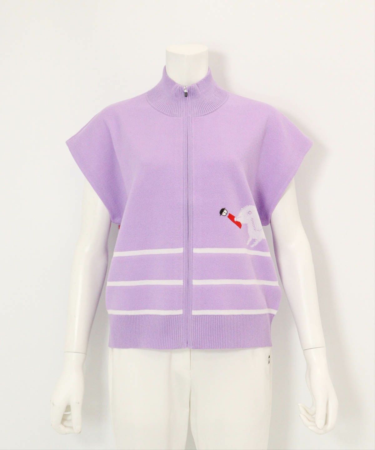  コットン混DOG柄ニットベスト（ライトパープル）