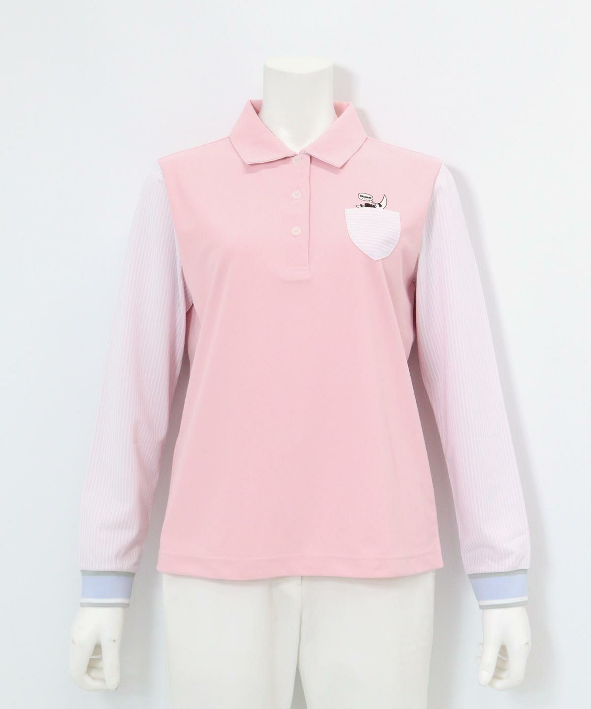 ストライプ切替速乾ポロシャツ(ピンク)前