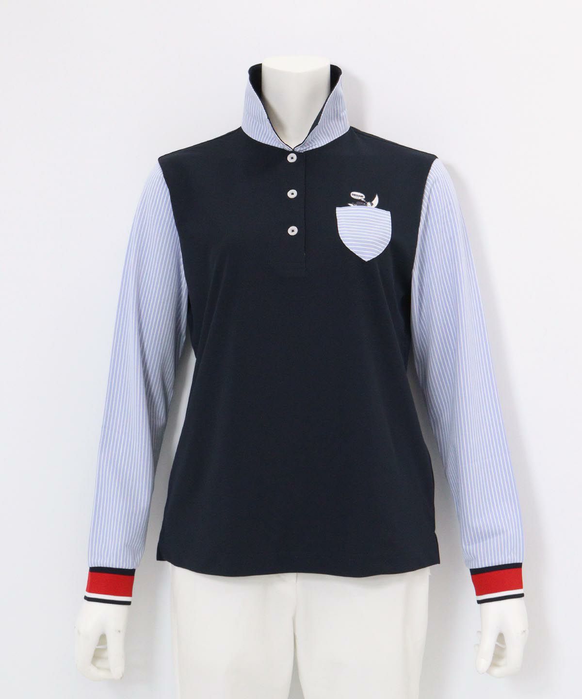 ストライプ切替速乾ポロシャツ(ネイビー)前