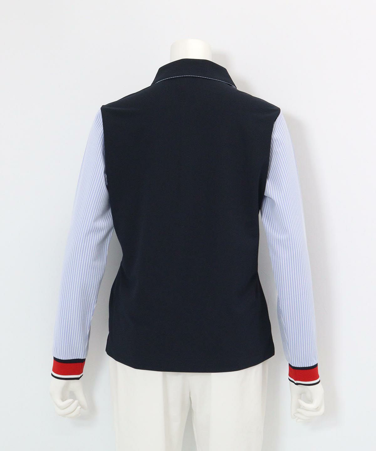 ストライプ切替速乾ポロシャツ(ネイビー)後ろ