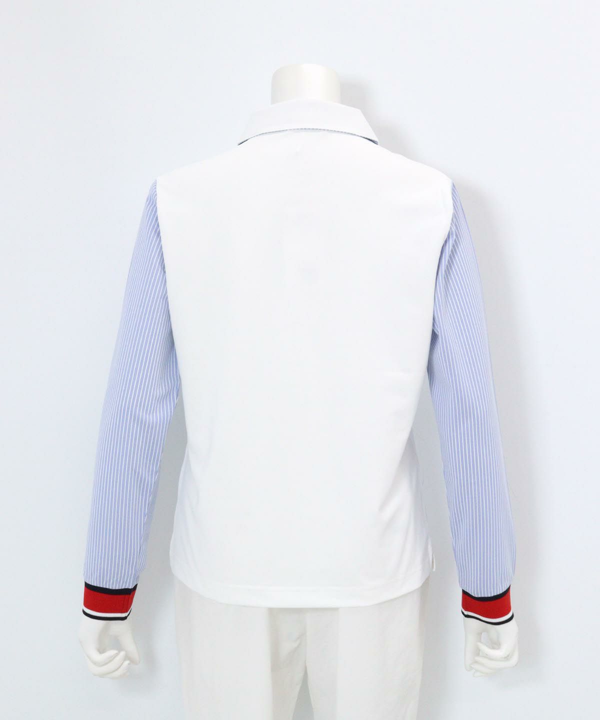 ストライプ切替速乾ポロシャツ(ホワイト)後ろ