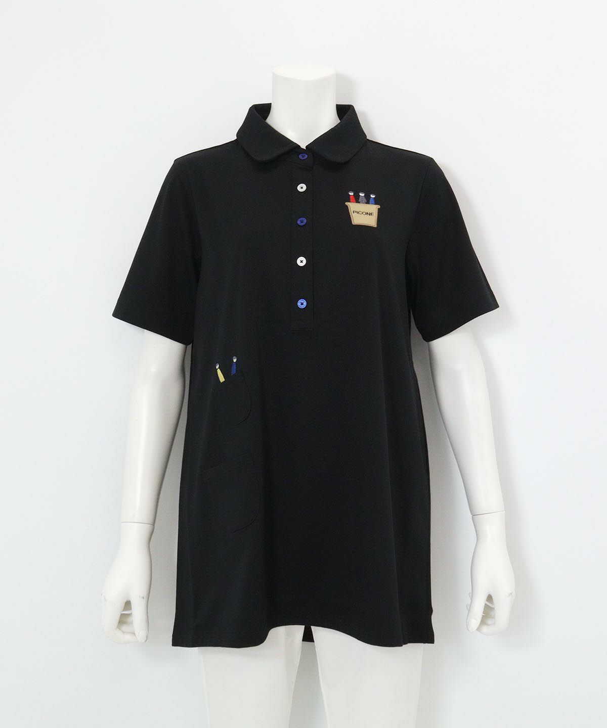 半袖ポロチュニック(ブラック)前