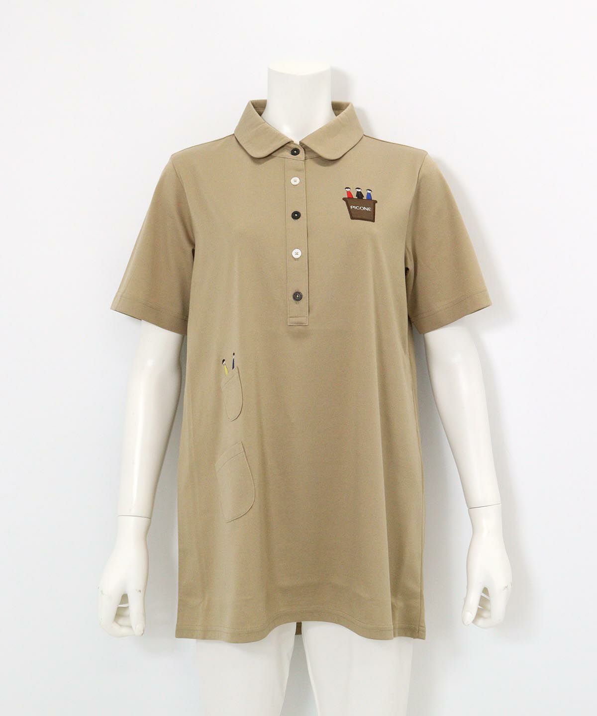 半袖ポロチュニック(ベージュ)前