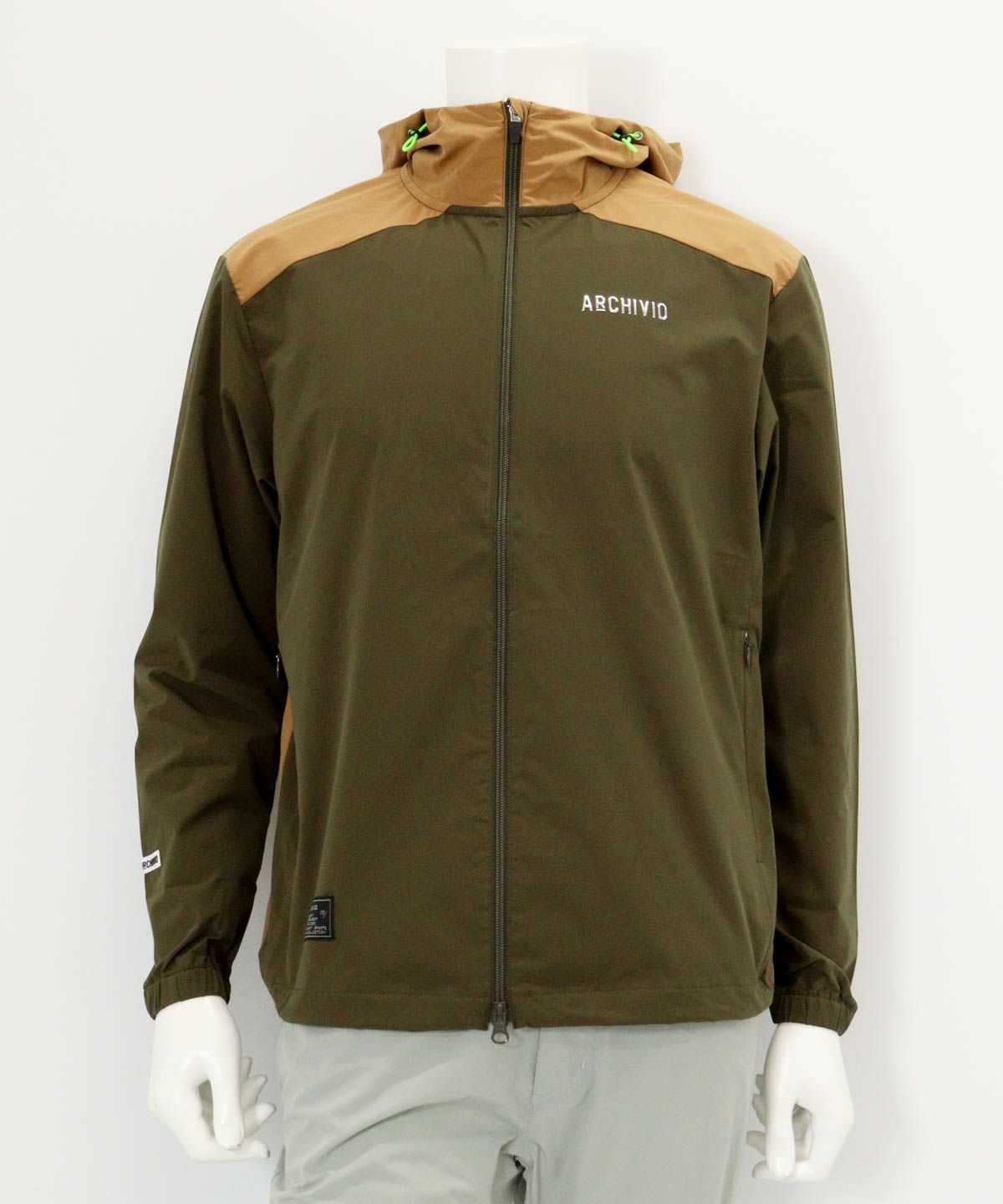 【メンズ】配色フード撥水ブルゾン（グリーン）