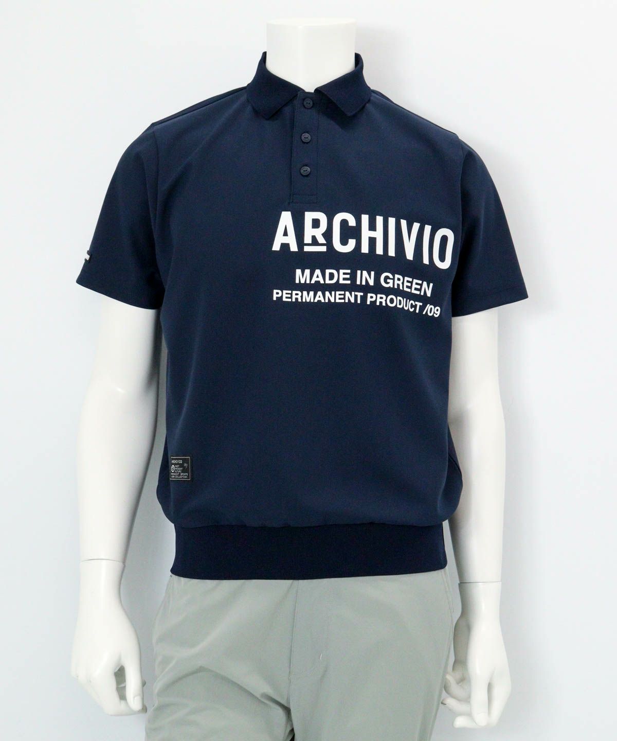 【メンズ】ライン襟速乾ニットポロシャツ（ネイビー）