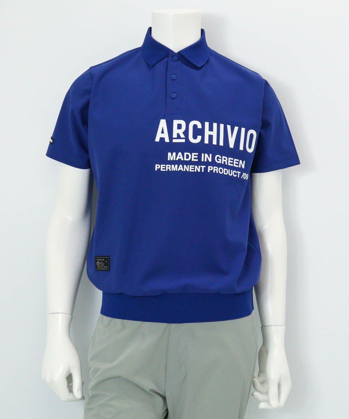 【メンズ】ライン襟速乾ニットポロシャツ（ブルー）