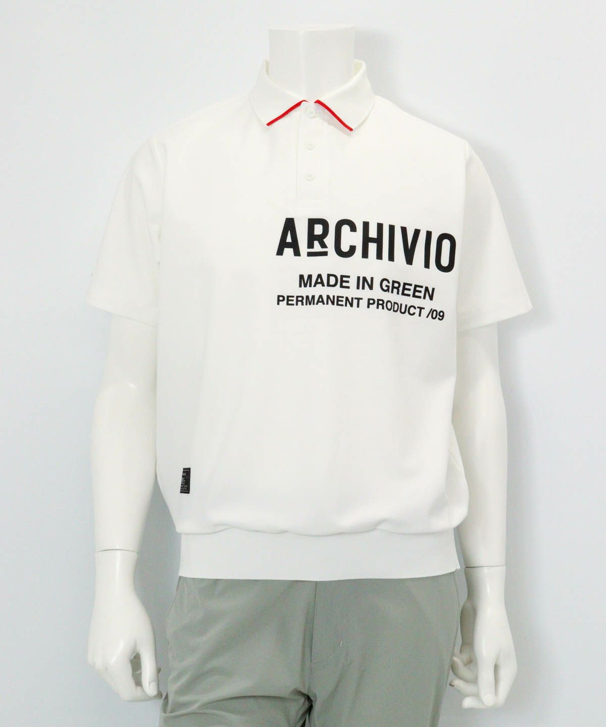 【メンズ】ライン襟速乾ニットポロシャツ（ホワイト）