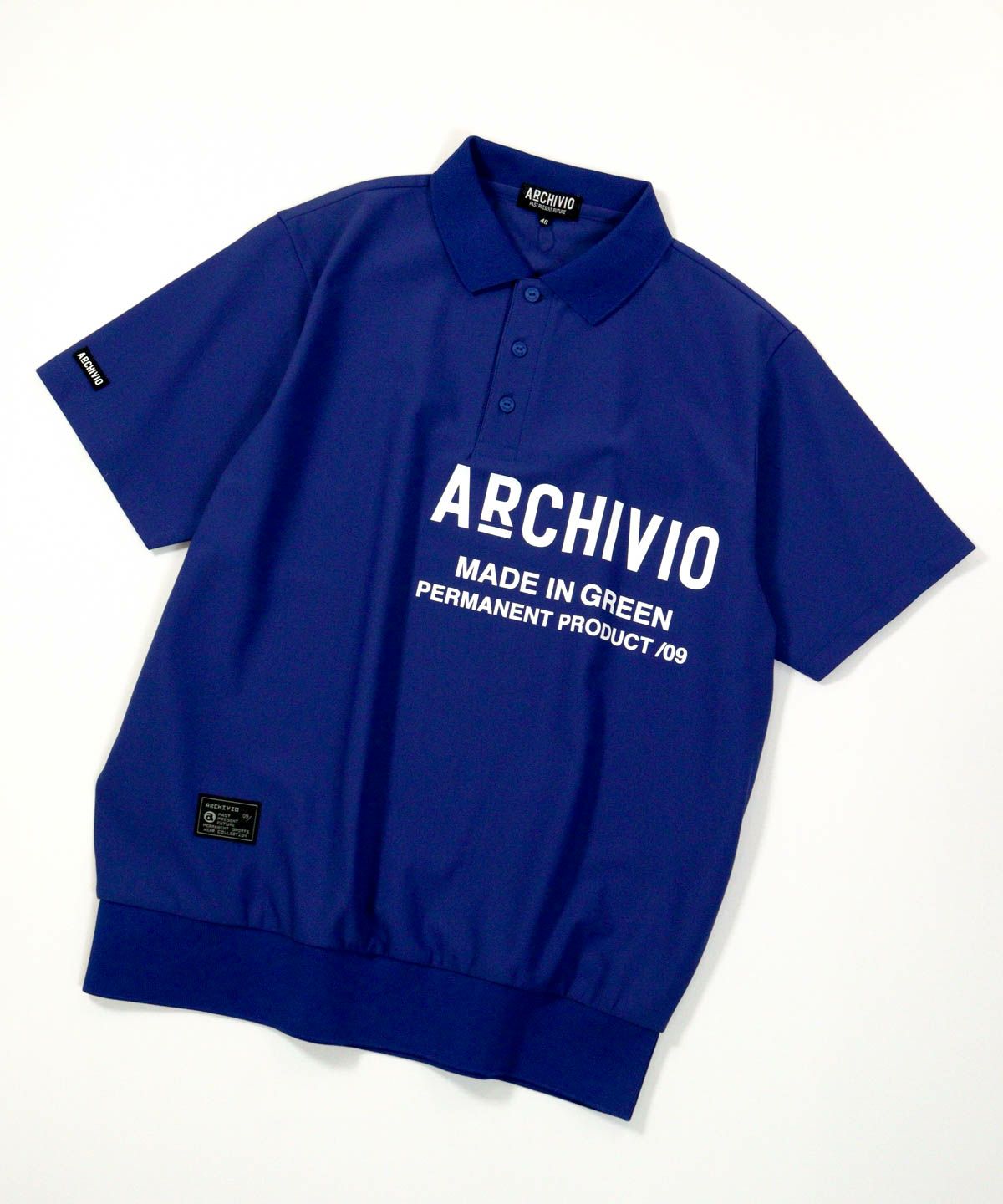 【メンズ】ライン襟速乾ニットポロシャツ（ブルー）