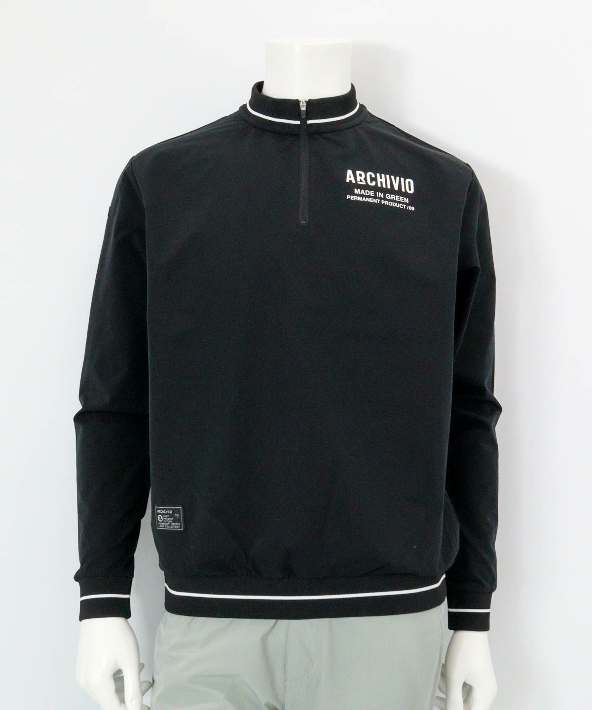 ハーフジップリブ切替プルオーバー（ブラック）