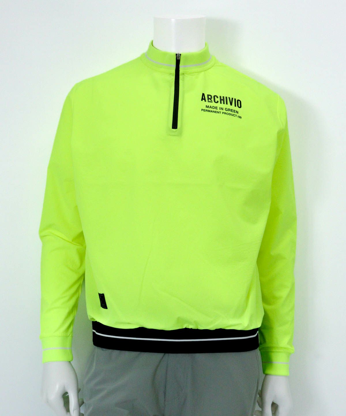 ハーフジップリブ切替プルオーバー（イエロー）