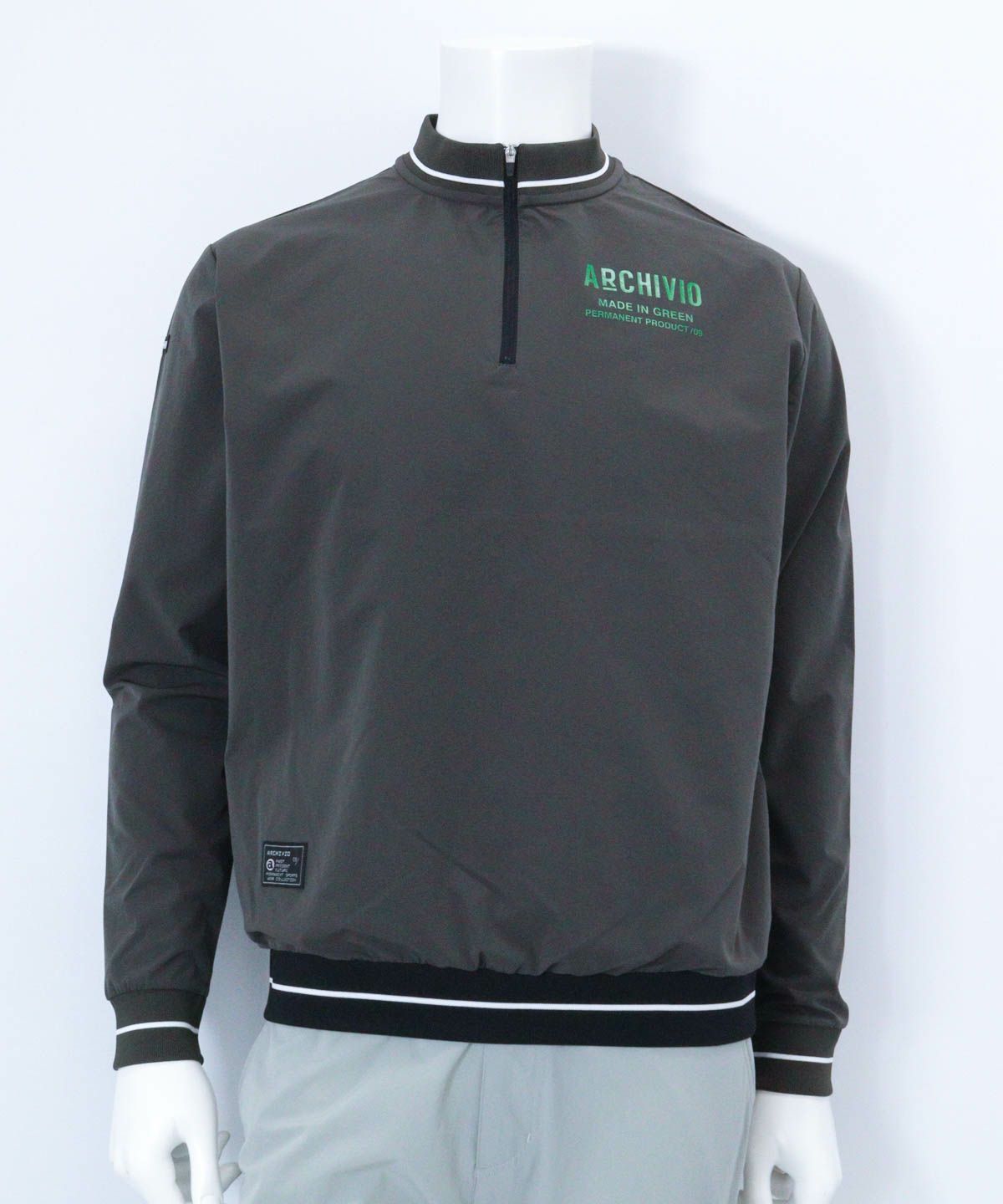 ハーフジップリブ切替プルオーバー（グレー）