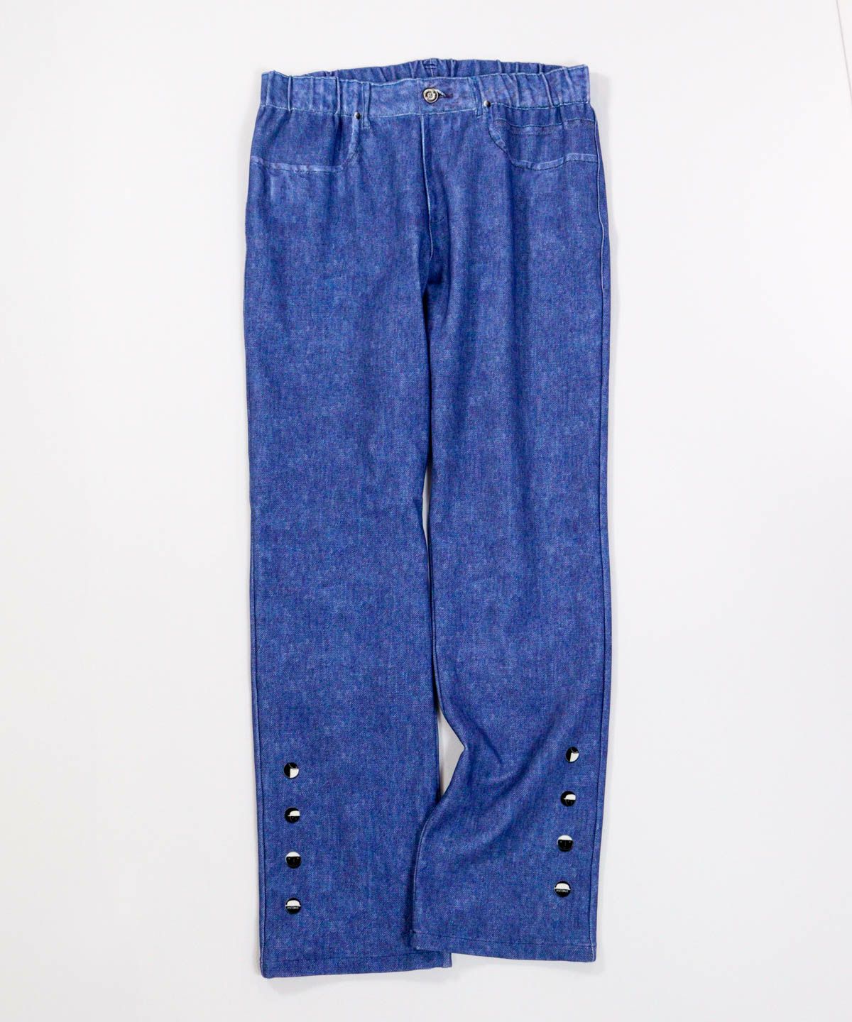 デニム風プリントボタンデザインパンツ（ブルー）