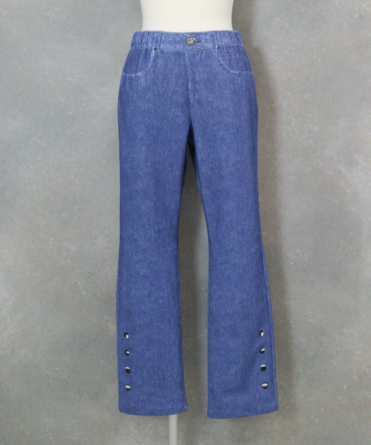 デニム風プリントボタンデザインパンツ（ブルー）