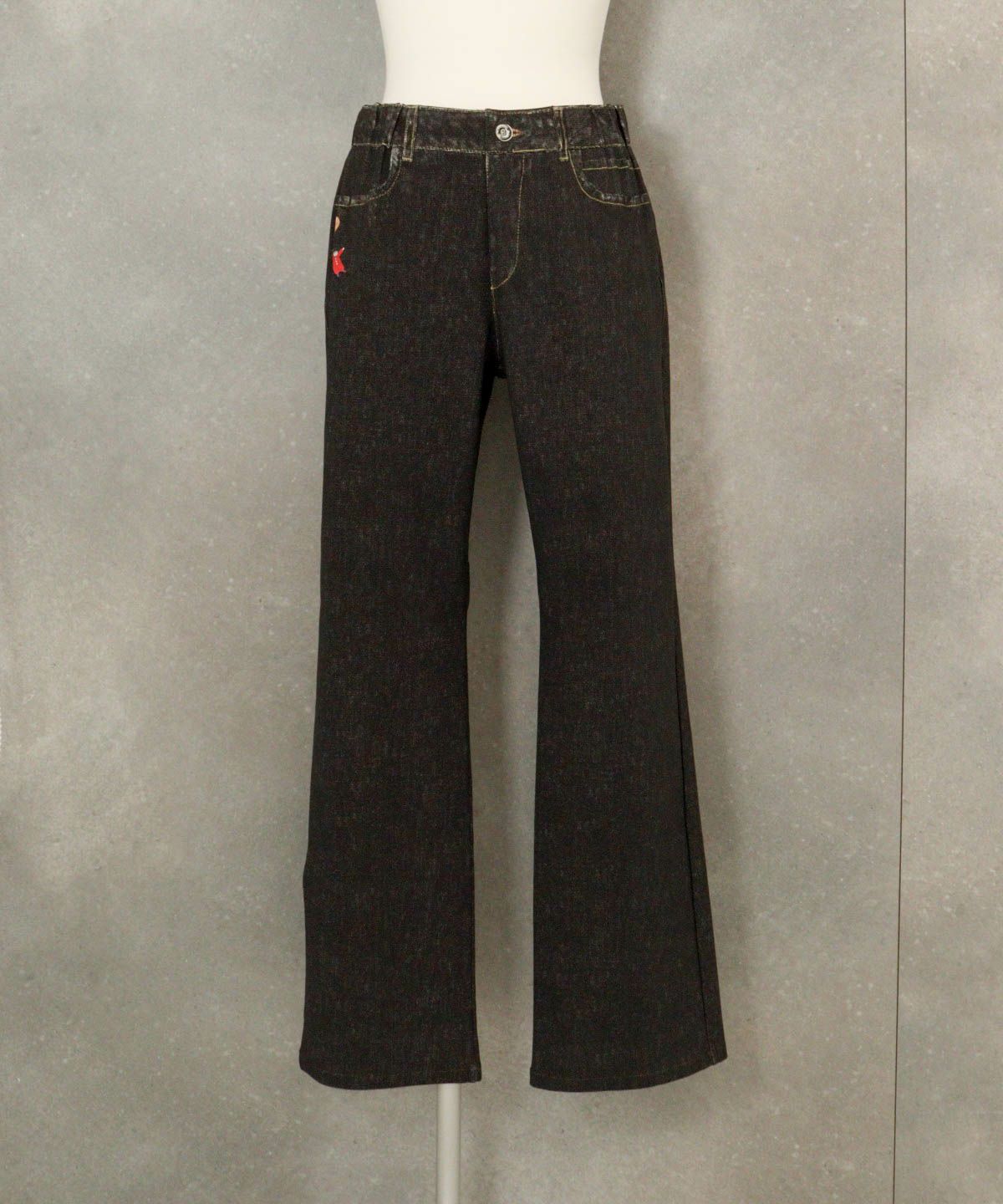 デニム風イージーワイドパンツ（ブラック）