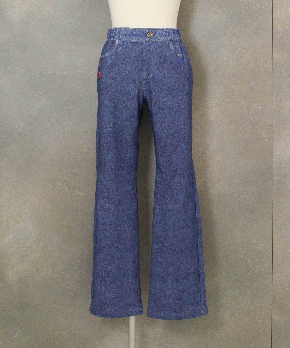 デニム風イージーワイドパンツ（ブルー）